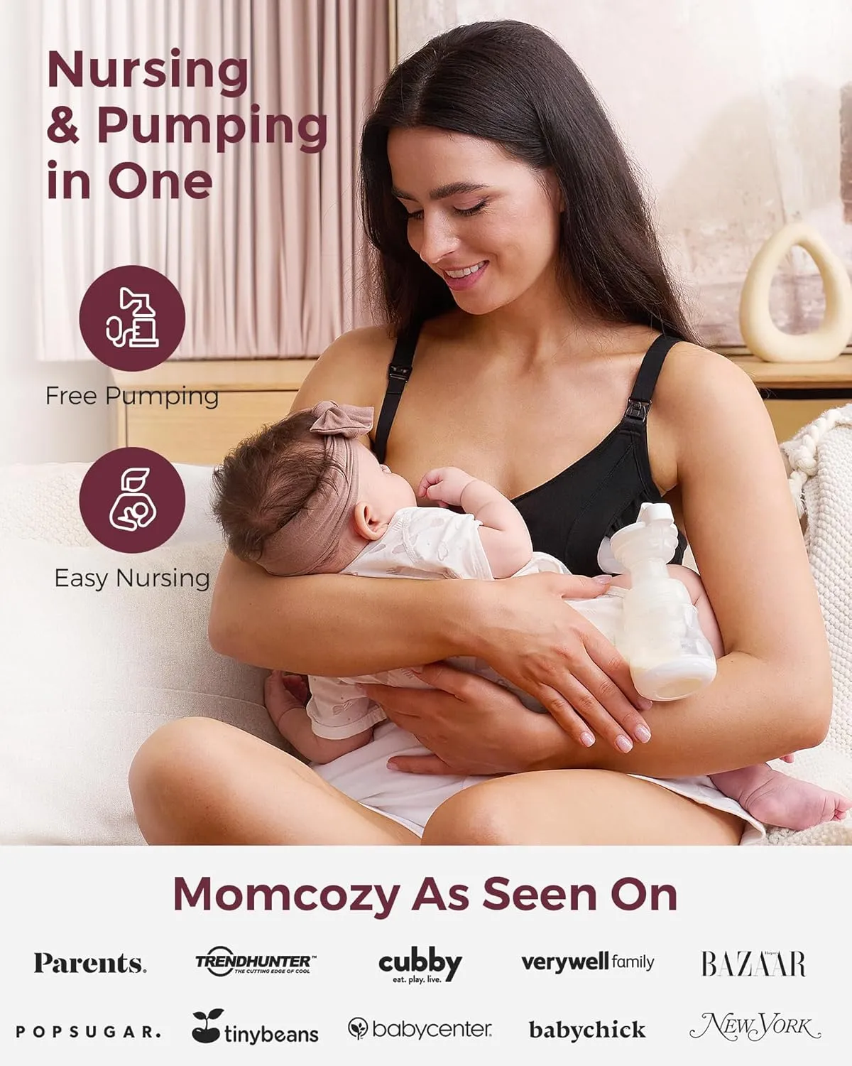 Momcozy Pumping Bra Hands Free, Upgraded Breast Pump Bra with Widened Band, Pumping Nursing Bra in One, Adjustable Straps