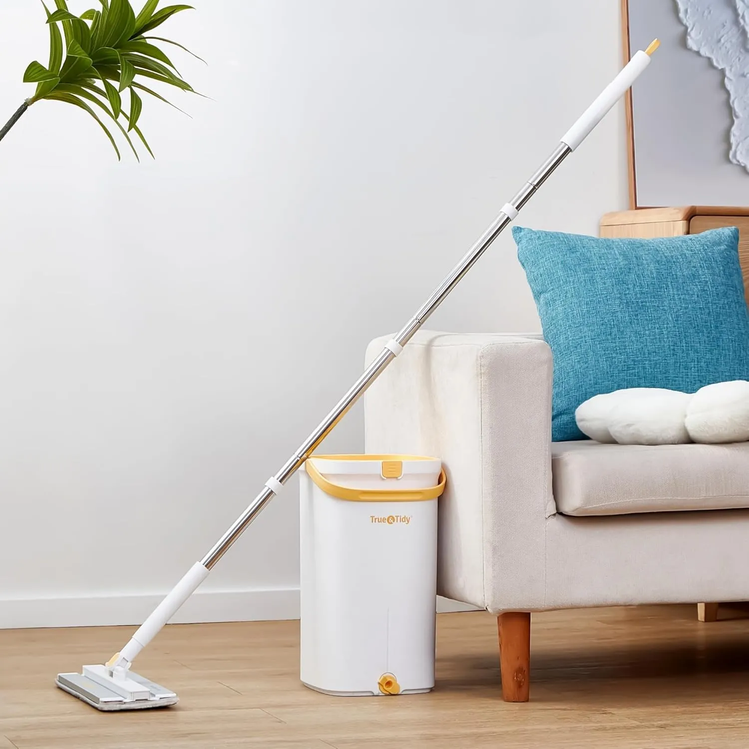 Mop and Bucket Set with Pump System for Home, Hands Free Self Cleaning with 3 Compartments to Separate Clean from Dirty Water, with 2 Machine Washable Microfiber Mop Pads, Patent Pending, in Gift Box