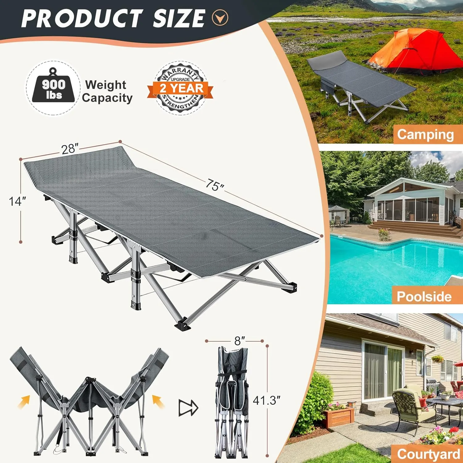 MOPHOTO Folding Camping Cot for Adults, Heavy Duty Sleeping Cot for Adults Portable Sleeping Bed Outdoor Cot Bed for Home Camp Office Use