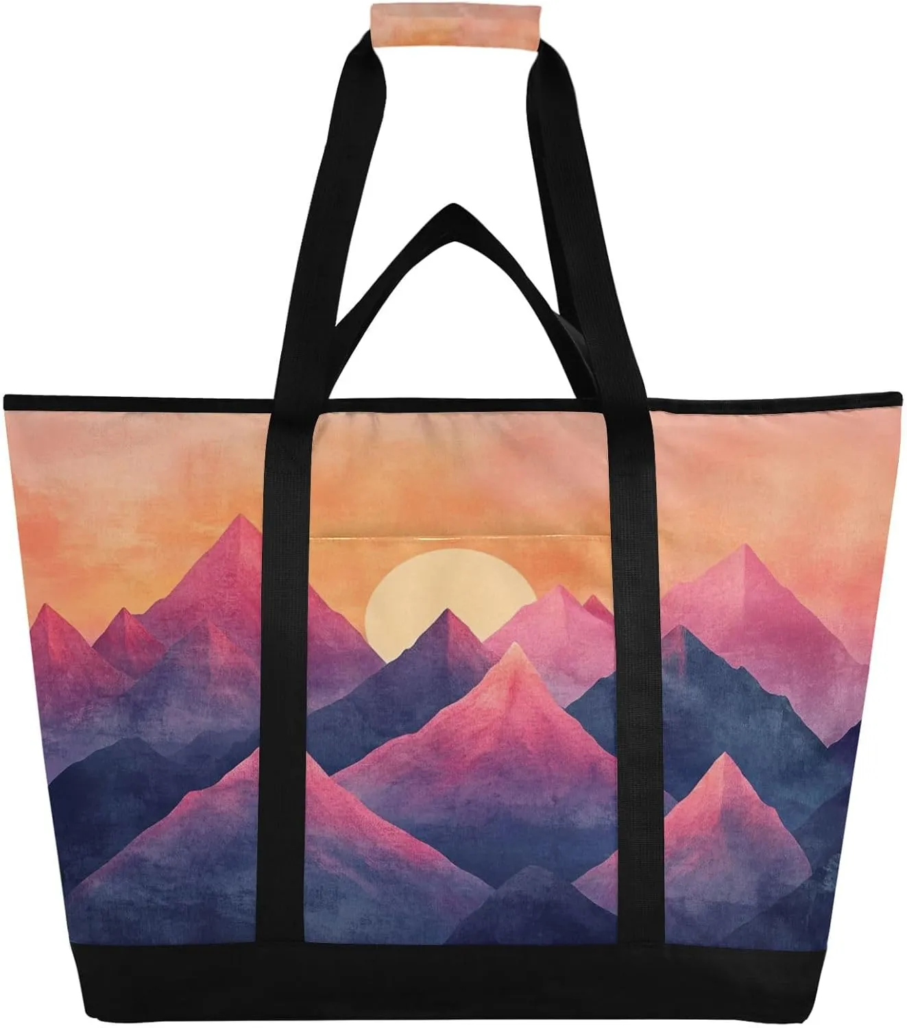 Mountain Sunset Reusable Insulated Lunchbox Cooler Bag, Leakproof Kitchen Grocery Bag Collapsible Portable Cooler Tote Bag for Picnic, Camping, Office, Travel
