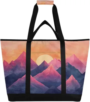 Mountain Sunset Reusable Insulated Lunchbox Cooler Bag, Leakproof Kitchen Grocery Bag Collapsible Portable Cooler Tote Bag for Picnic, Camping, Office, Travel