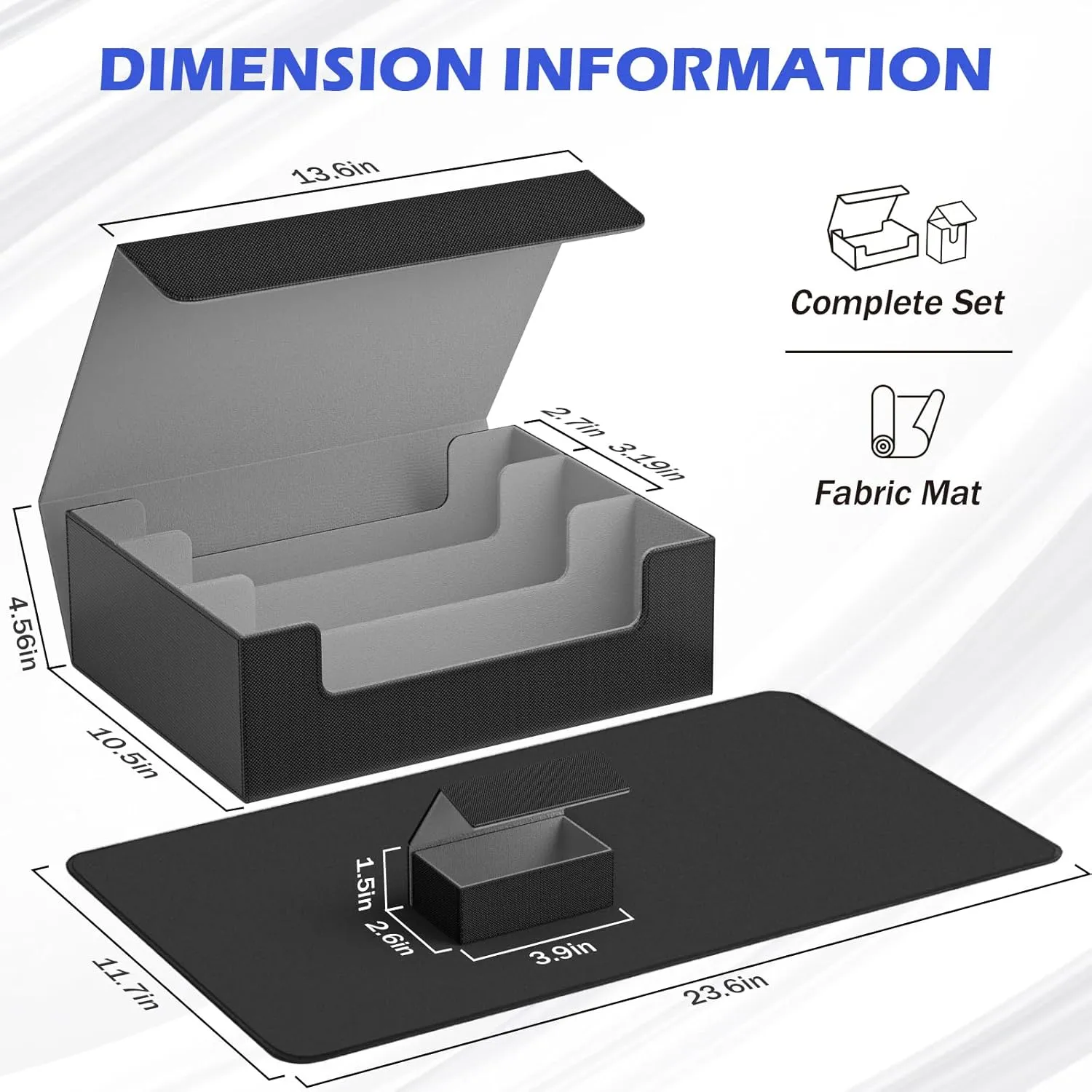 Mtg Deck Boxs Set, PU Leather Trading Card Storage Box, Hold Up to 3000 Cards, Card Deck Box with Game Mat and 8 Divider Tabs, Commander Deck Case for TCG, CCG, YuGiOh and Sport Card (Black & Grey)