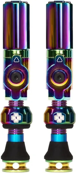 Muc-Off Big Bore Hybrid Tubeless Valves, Iridescent 35mm - Precision Engineered Dust Caps for Bikes with Revolutionary Airflow Technology - Schrader Valve Caps for Tubeless MTB/Road/Gravel Bikes