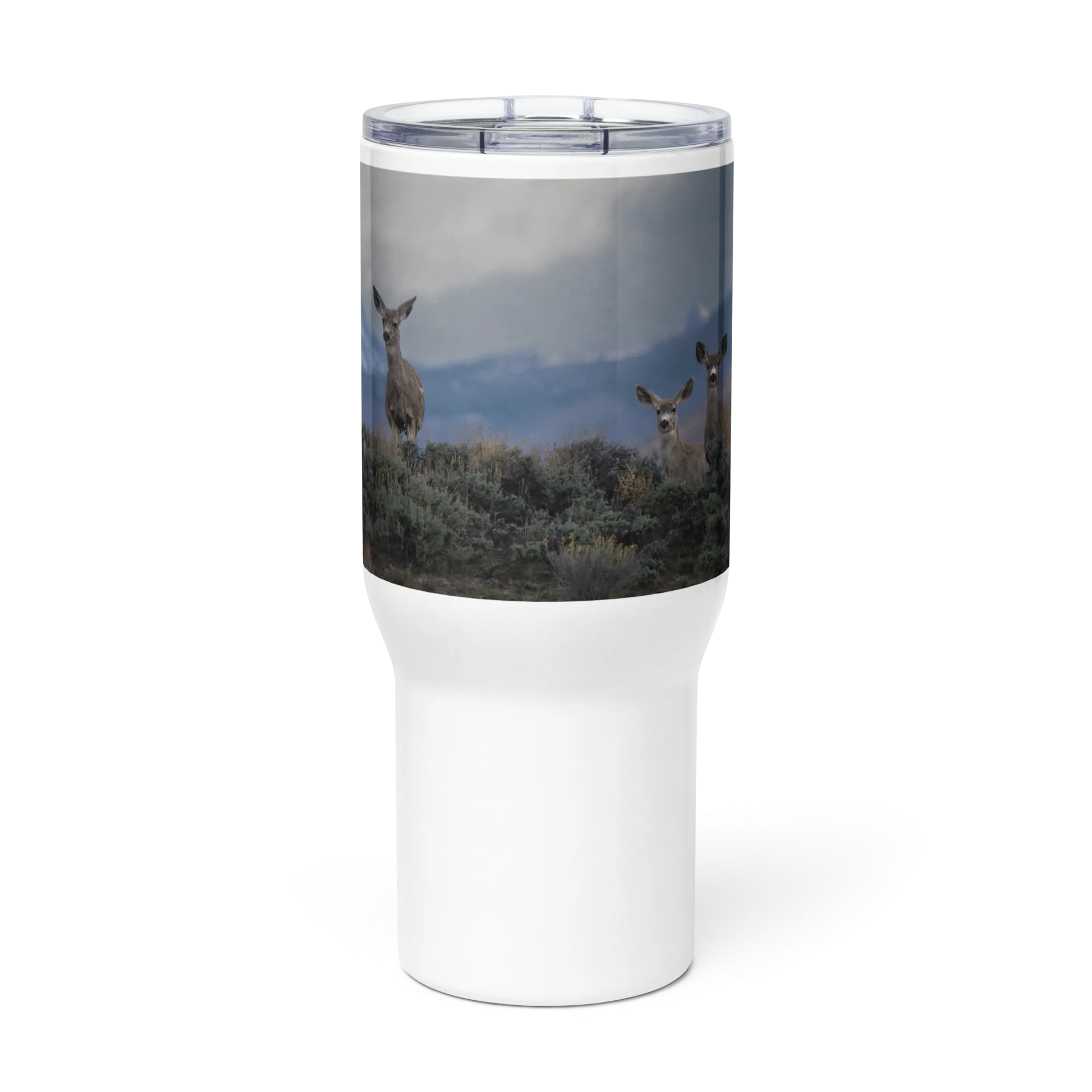 Mule Deer Travel mug with a handle