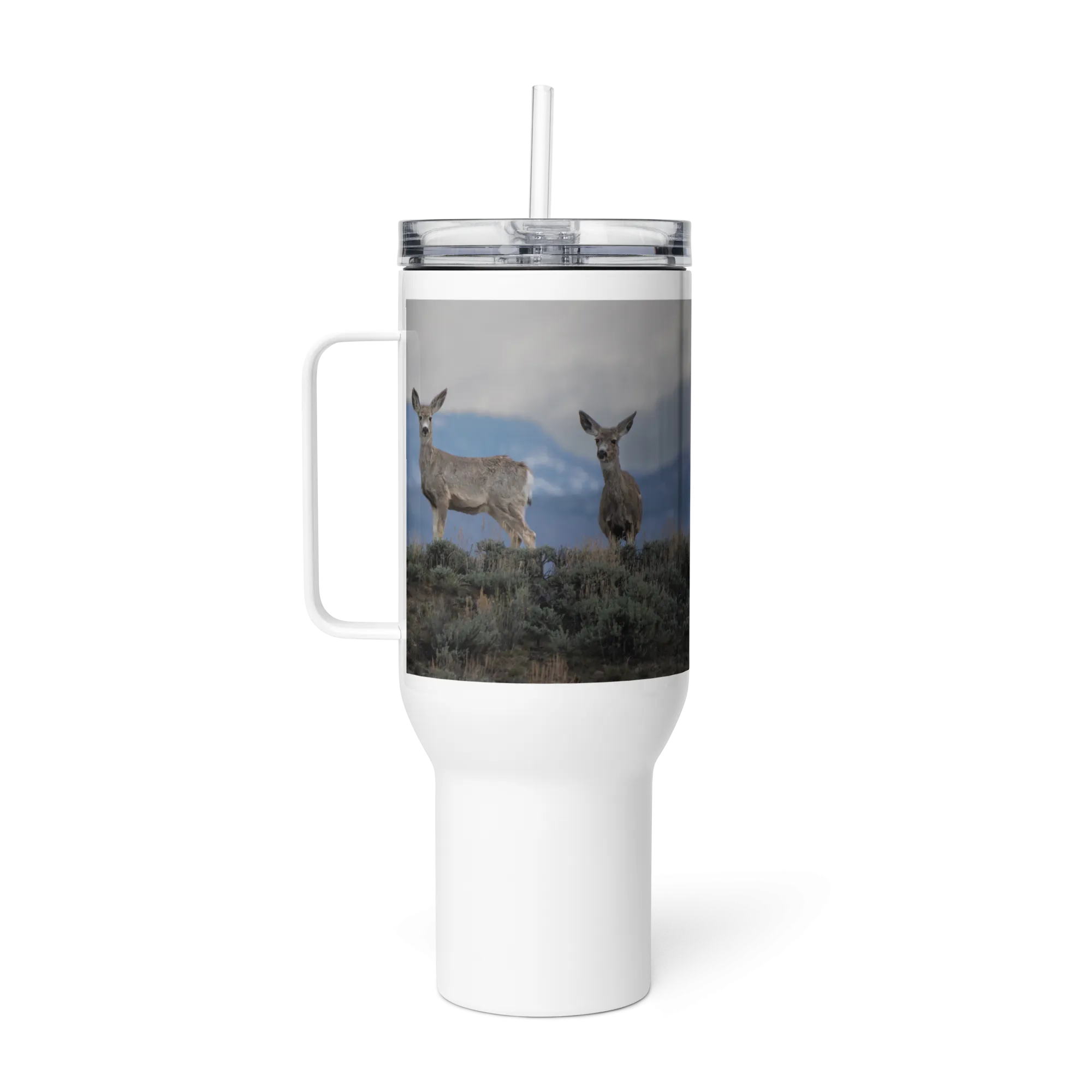 Mule Deer Travel mug with a handle