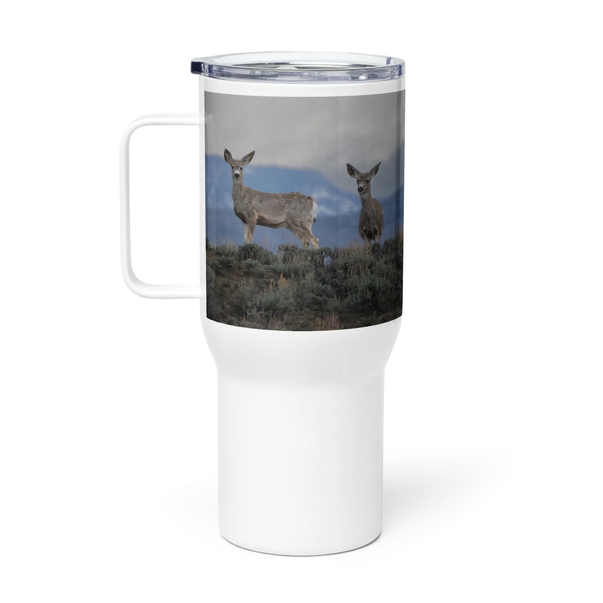 Mule Deer Travel mug with a handle