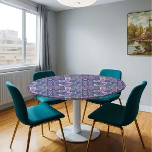Multicolor Round Table Cloth with Elastic Edged Patchwork Pattern from Orange Navy for Kitchen Parties Wedding Indoor Holiday Dining Table Decor Pads Fit for 36"-39" Diameter Table Moroccan