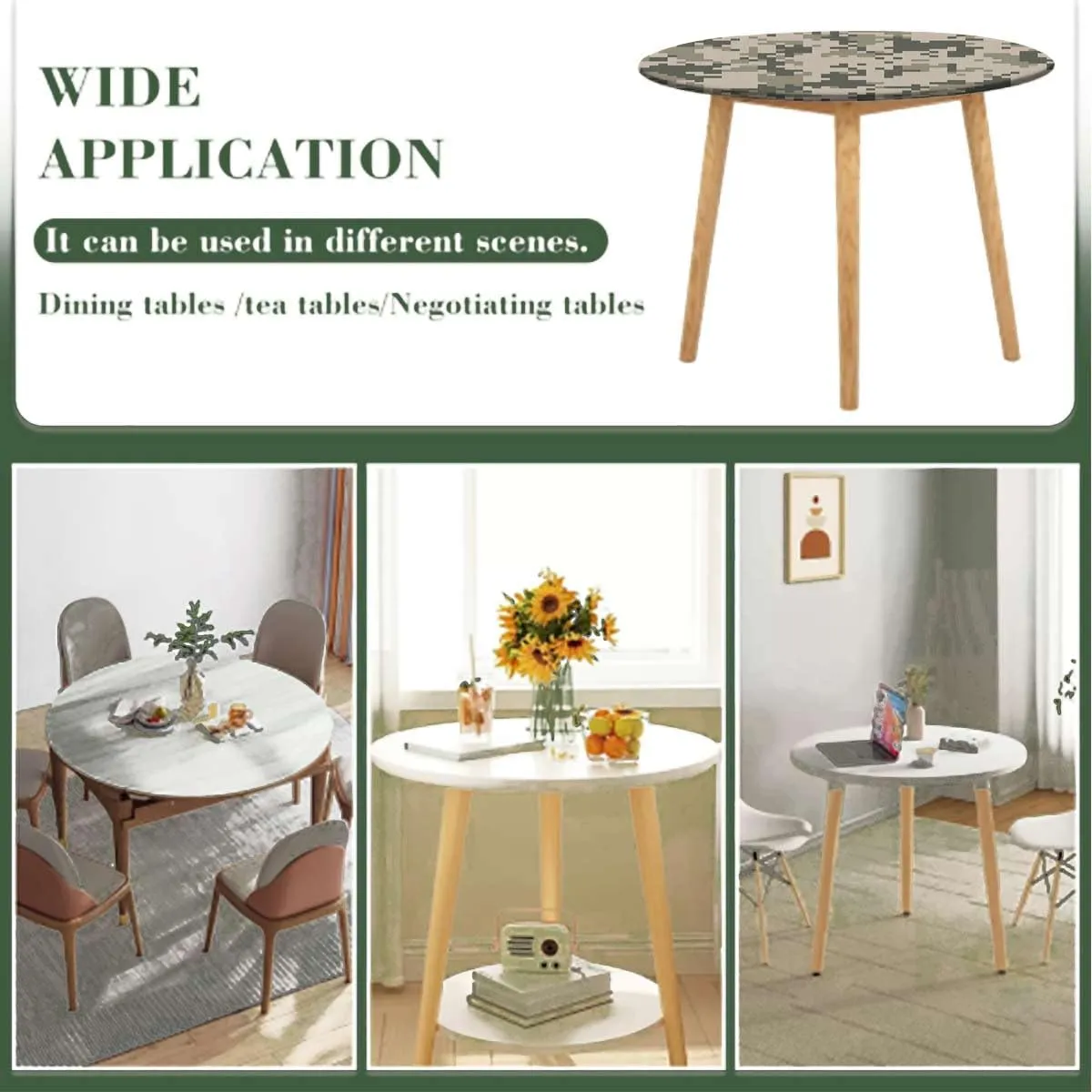 Multicolor Round Tablecloth Camo Digital Pixel Effect Tablecloth Elastic Edged Round Waterproof Table Cloth Fit for 48"-51" Diameter Table Camo Abstract Texture