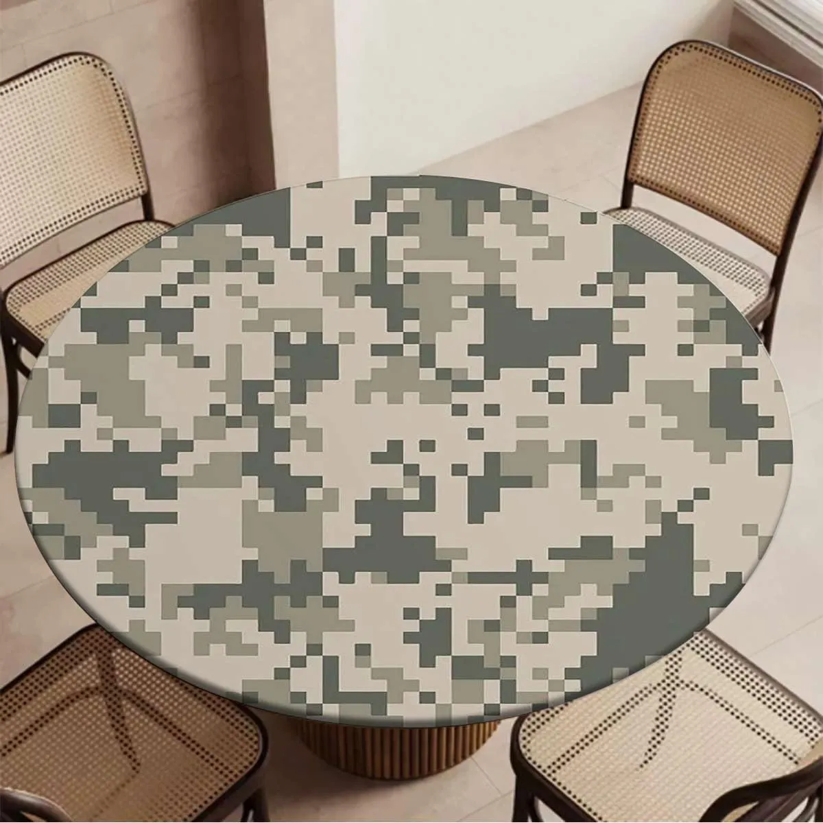 Multicolor Round Tablecloth Camo Digital Pixel Effect Tablecloth Elastic Edged Round Waterproof Table Cloth Fit for 48"-51" Diameter Table Camo Abstract Texture