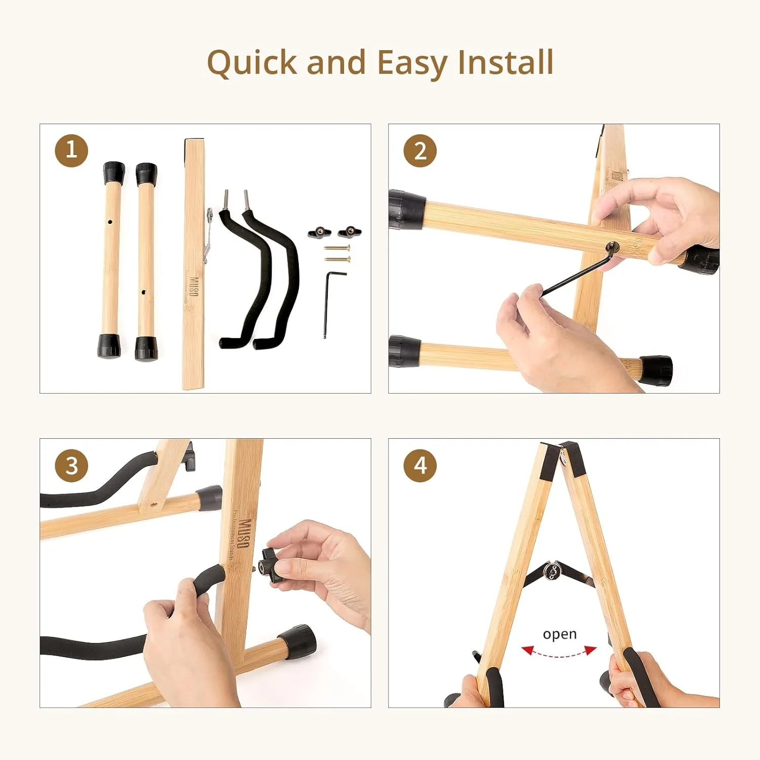 MUSO Guitar Stand,Acoustic Guitar Stand,Wood Classical Electric Guitar Stand,Foldable Bass Guitar Stand,Guitar Accessories also fit Bass,Violin,Ukulele(Bamboo)