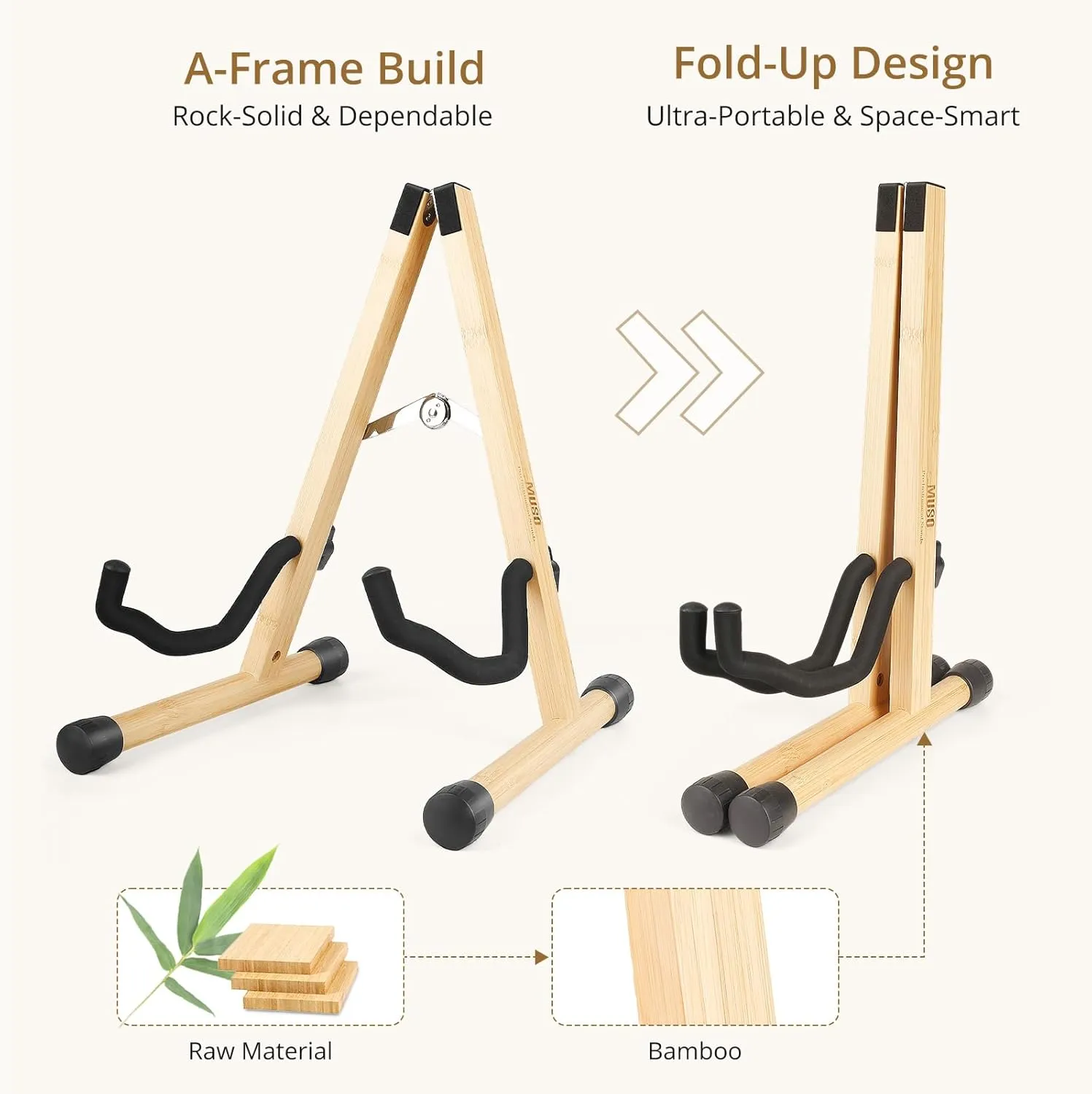 MUSO Guitar Stand,Acoustic Guitar Stand,Wood Classical Electric Guitar Stand,Foldable Bass Guitar Stand,Guitar Accessories also fit Bass,Violin,Ukulele(Bamboo)