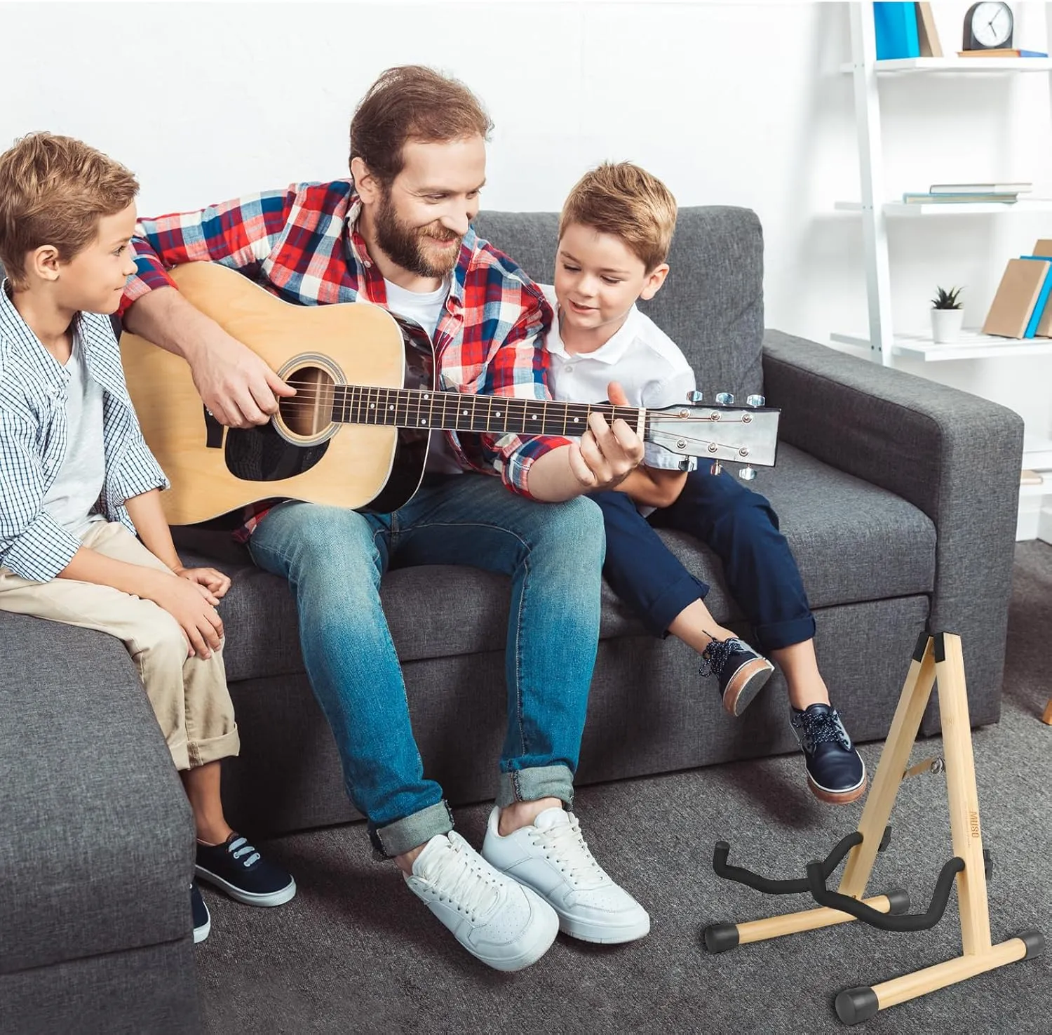 MUSO Guitar Stand,Acoustic Guitar Stand,Wood Classical Electric Guitar Stand,Foldable Bass Guitar Stand,Guitar Accessories also fit Bass,Violin,Ukulele(Bamboo)