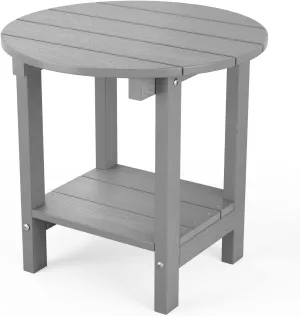 MXIMU Round Outdoor Side Table Adirondack Tables 18 Inch Chairside End Tables with Storage Shelf, 2-Tier Plastic Patio Side Table for Balcony Backyard Lawn (Grey, 1 Pack)