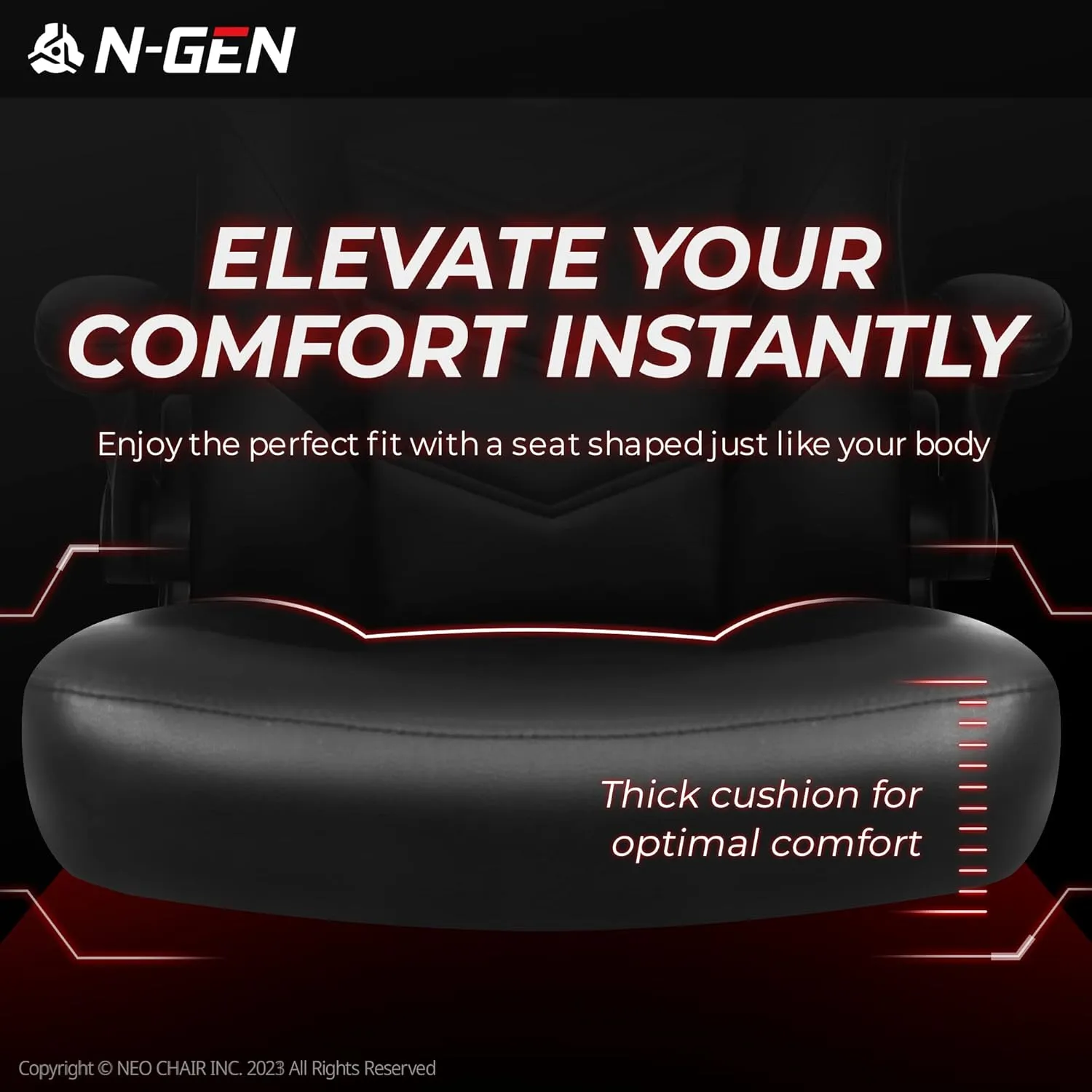 N-GEN Video Gaming Computer Chair Ergonomic Desk Office Chair for Adults with Lumbar Support Flip-Up Arms Adjustable Height Swivel Wheels PU Leather Executive Design for Home and Office (Black)