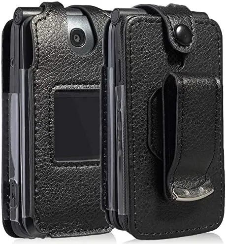 Nakedcellphone Form-Fit Phone Case, Black Vegan Leather with Built-in Screen Protection and Metal Belt Clip for Alcatel Go Flip V, MyFlip, QuickFlip, AT&T Cingular Flip 2