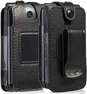 Nakedcellphone Form-Fit Phone Case, Black Vegan Leather with Built-in Screen Protection and Metal Belt Clip for Alcatel Go Flip V, MyFlip, QuickFlip, AT&T Cingular Flip 2