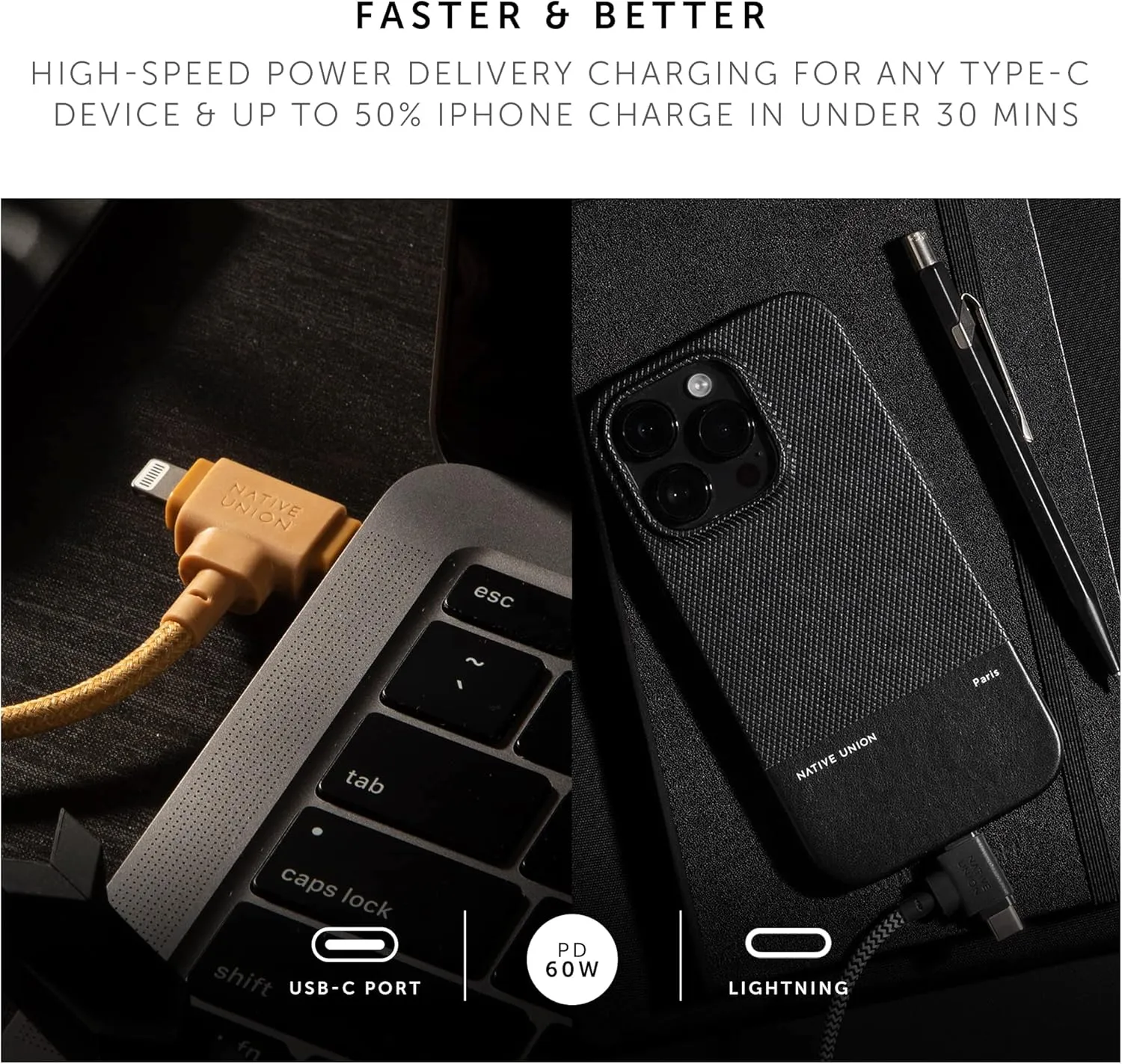 Native Union Belt Cable Duo – 5ft Ultra-Strong Braided Universal Charging Cable – Made with Recycled Materials – 2-in-1 Multi-Device MFi Certified Connectors for Lightning & Type-C Devices (Cosmos)