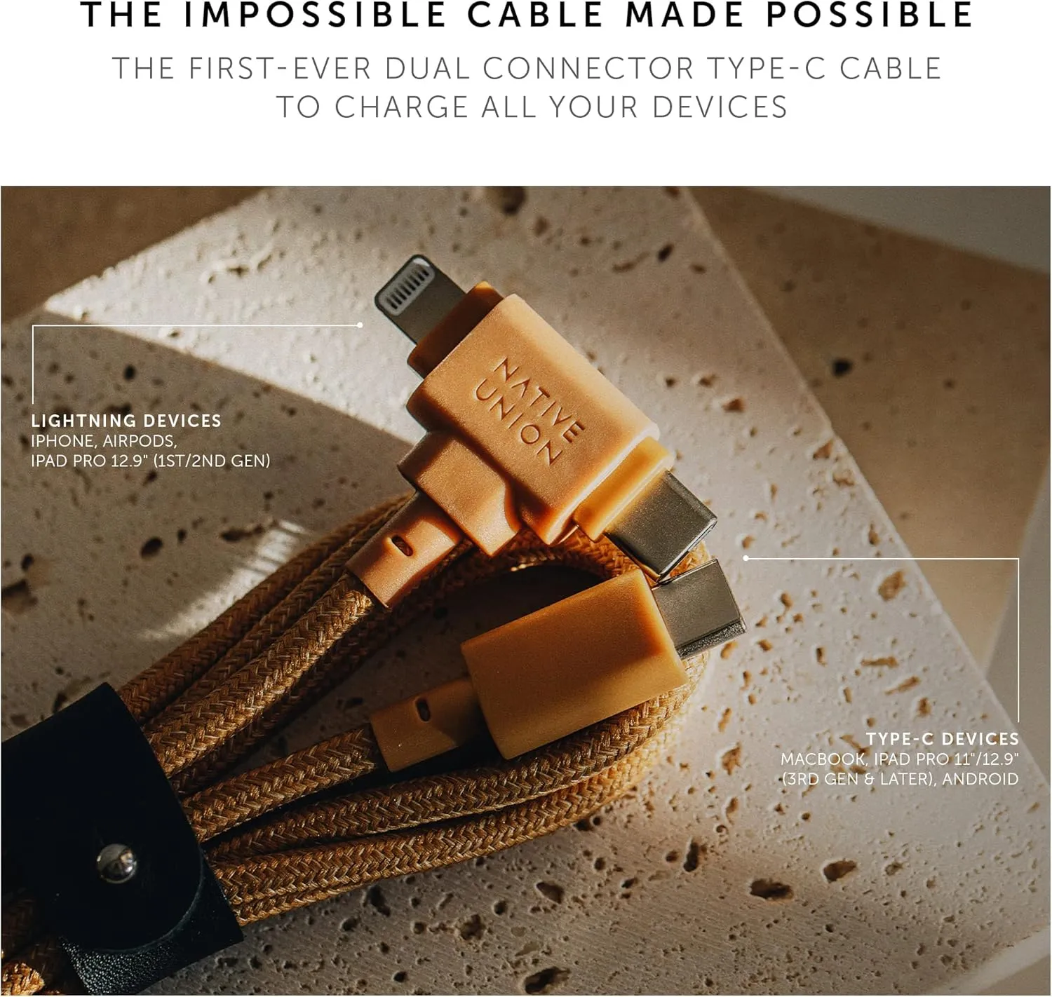 Native Union Belt Cable Duo – 5ft Ultra-Strong Braided Universal Charging Cable – Made with Recycled Materials – 2-in-1 Multi-Device MFi Certified Connectors for Lightning & Type-C Devices (Cosmos)