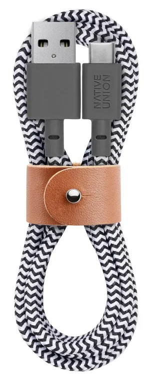 Native Union Belt Cable USB-C to USB-A - 4ft Ultra-Strong Charging Cable with Leather Strap Compatible with iPhone 16, Samsung Galaxy Z Fold 6, Flip 6 / S25 Ultra, Pixel 9 Pro, iPad Pro (Zebra)