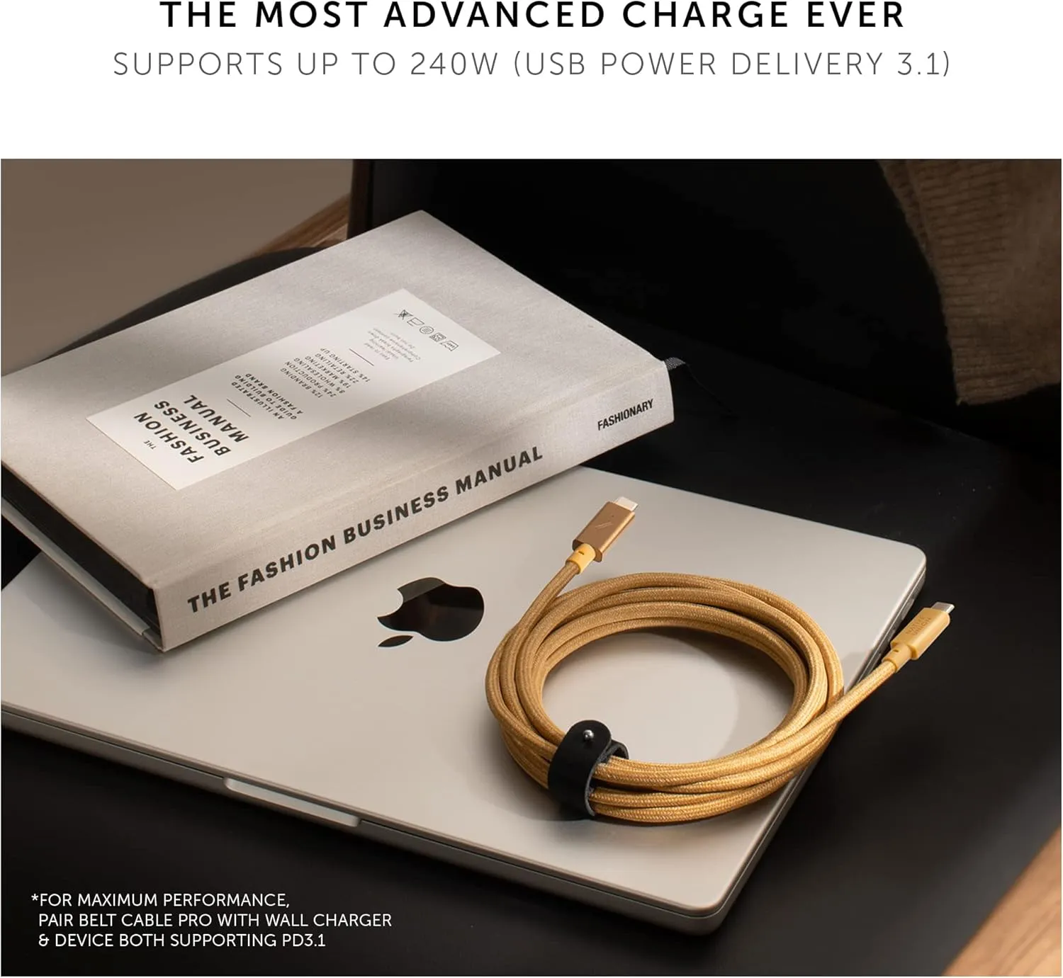 Native Union Type-C Belt Cable Pro - 240W USB-C to USB-C 8ft Ultra-Strong Charging Cable with Leather Strap Compatible with iPhone 16, 16 Pro Max, MacBook Pro 14"/16" M2, Air 15" M2 (Cosmos)