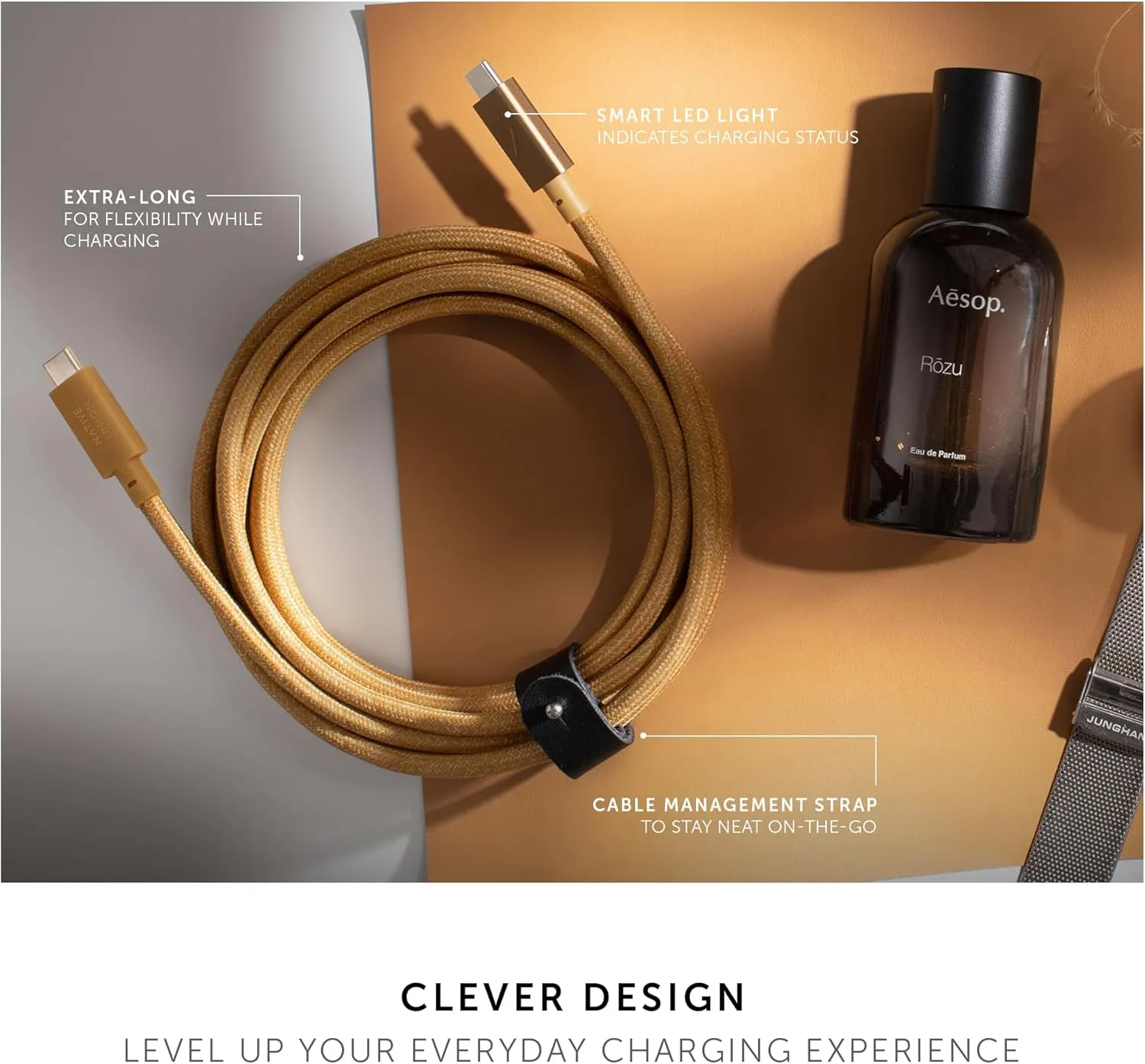 Native Union Type-C Belt Cable Pro - 240W USB-C to USB-C 8ft Ultra-Strong Charging Cable with Leather Strap Compatible with iPhone 16, 16 Pro Max, MacBook Pro 14"/16" M2, Air 15" M2 (Cosmos)