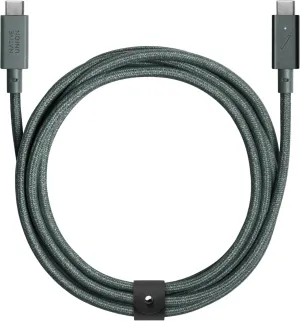 Native Union Type-C Belt Cable Pro - 240W USB-C to USB-C 8ft Ultra-Strong Charging Cable with Leather Strap Compatible with iPhone 16, 16 Pro Max, MacBook Pro 14"/16" M2, Air 15" M2 (Slate Green)