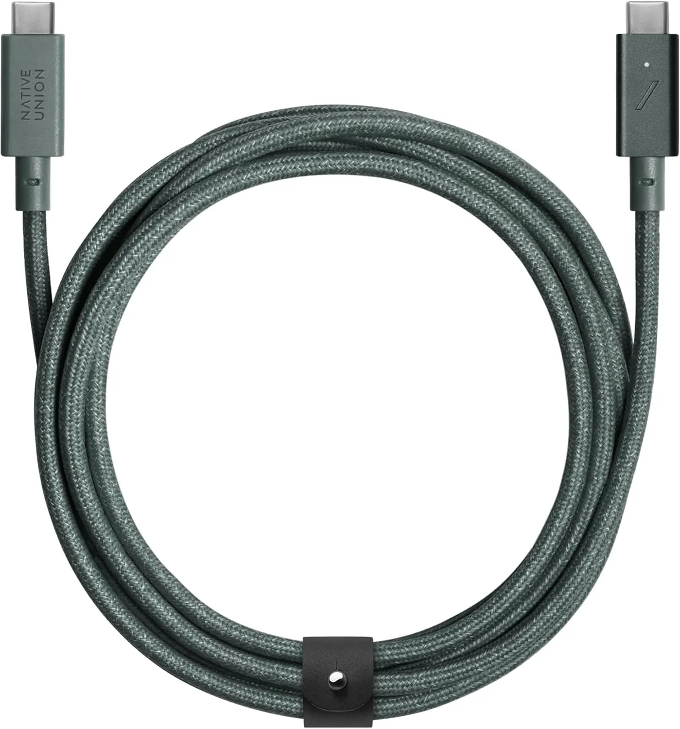 Native Union Type-C Belt Cable Pro - 240W USB-C to USB-C 8ft Ultra-Strong Charging Cable with Leather Strap Compatible with iPhone 16, 16 Pro Max, MacBook Pro 14"/16" M2, Air 15" M2 (Slate Green)