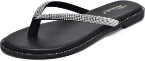 NianEr Womens Microfiber Leather Comfort Foam Rhinestone Glitter Sparkly Dress Flip Flop Sandals Summer Cute Flat Slides