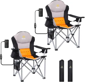 Nice C Heated Camping Chair with Battery, Outdoor Heated Chair, Heated Camping Chairs for Adults, Folding Chair, Beach Chair, Heavy Duty Cooler, Carry Bag, 10000mAh Power Bank Included (2 Pack)