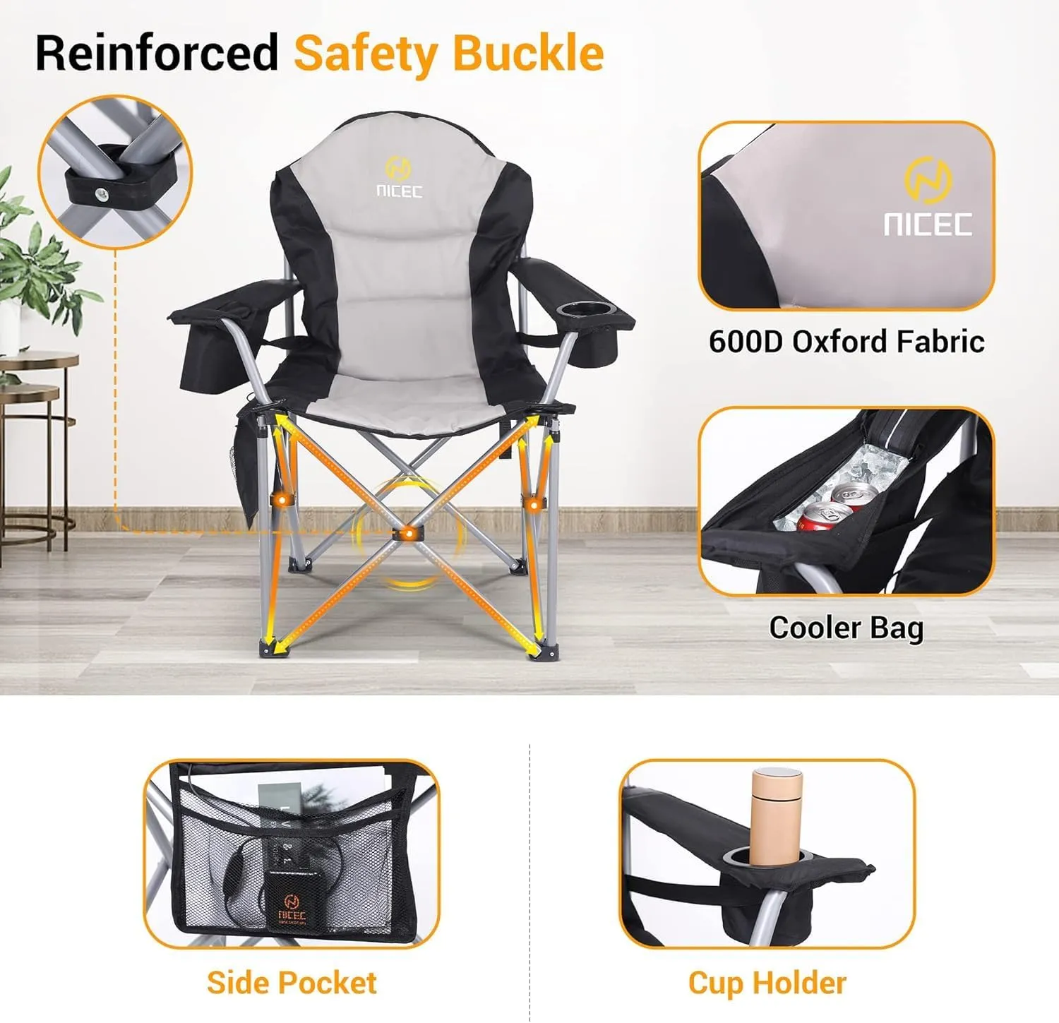 Nice C Heated Camping Chair with Battery, Outdoor Heated Chair, Heated Camping Chairs for Adults, Folding Chair, Beach Chair, Heavy Duty Cooler, Carry Bag, 10000mAh Power Bank Included (2 Pack)