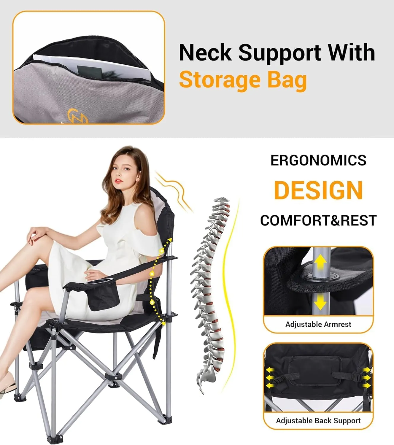 Nice C Heated Camping Chair with Battery, Outdoor Heated Chair, Heated Camping Chairs for Adults, Folding Chair, Beach Chair, Heavy Duty Cooler, Carry Bag, 10000mAh Power Bank Included (2 Pack)