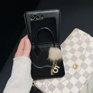 NiceKing for Samsung Galaxy Z Flip 5 Case Luxury Leather Handbag Flip Phone Case Galaxy Z Flip5 Cute Girls Women Samsung Flip Z5 Protective Cover (Black)