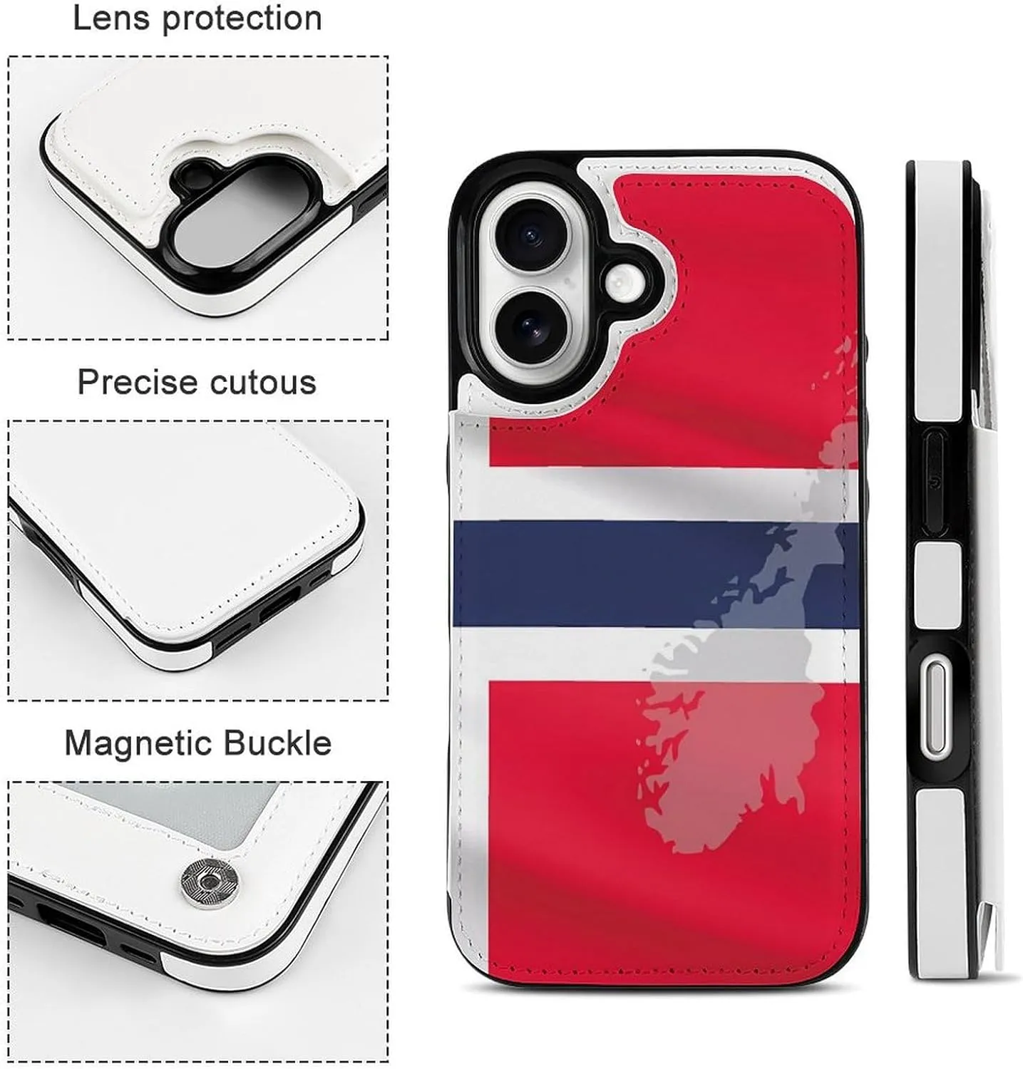 Norway Flag Map Compatible with Case Phone Wallet Card Holder Shockproof Protective Flip Cover