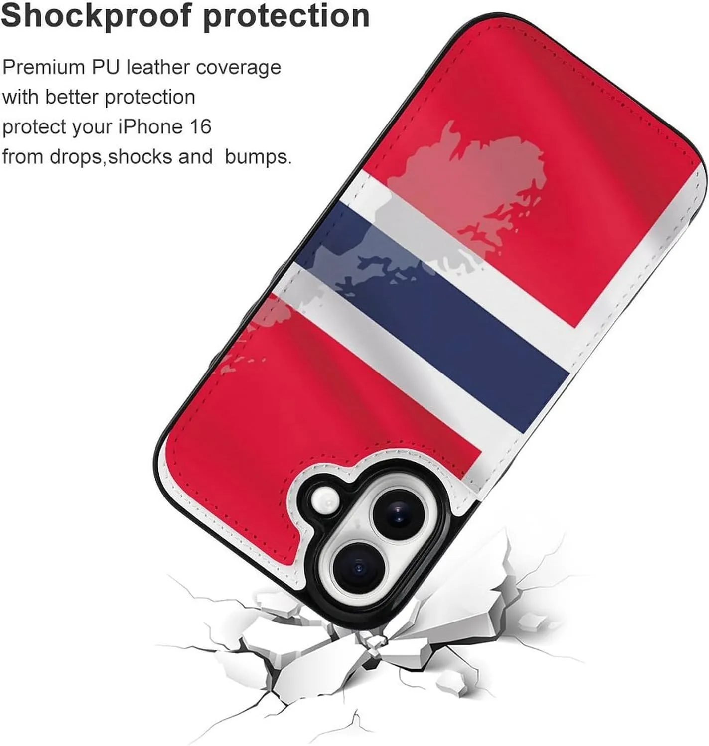 Norway Flag Map Compatible with Case Phone Wallet Card Holder Shockproof Protective Flip Cover