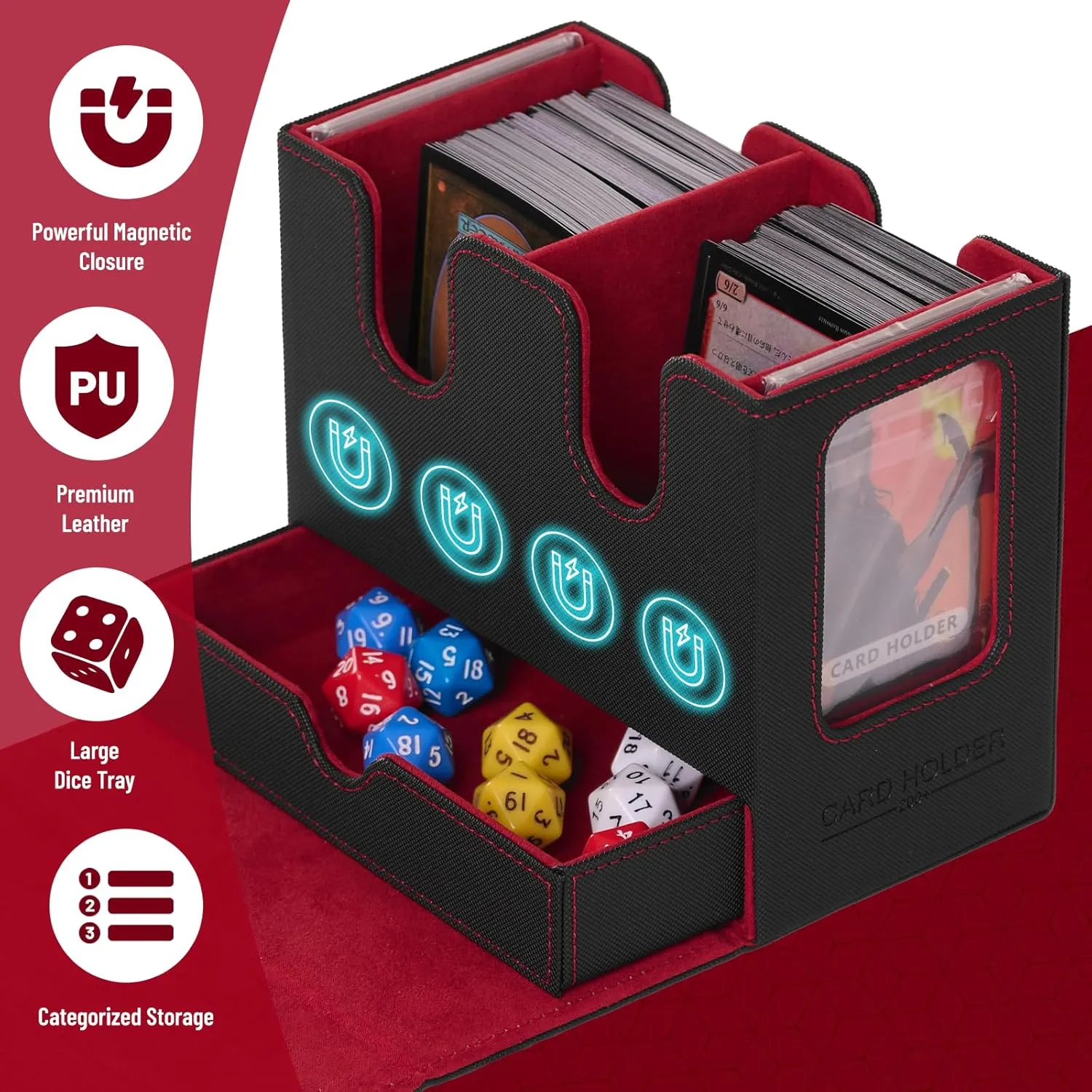 NUMINA MTG Deck Box with Commander Display – Trading Card and Dice Storage for 200 Double-Sleeved Cards, Removable Deck Case & Magnetic Card Holders for MTG & TCG Newcomers and Veterans
