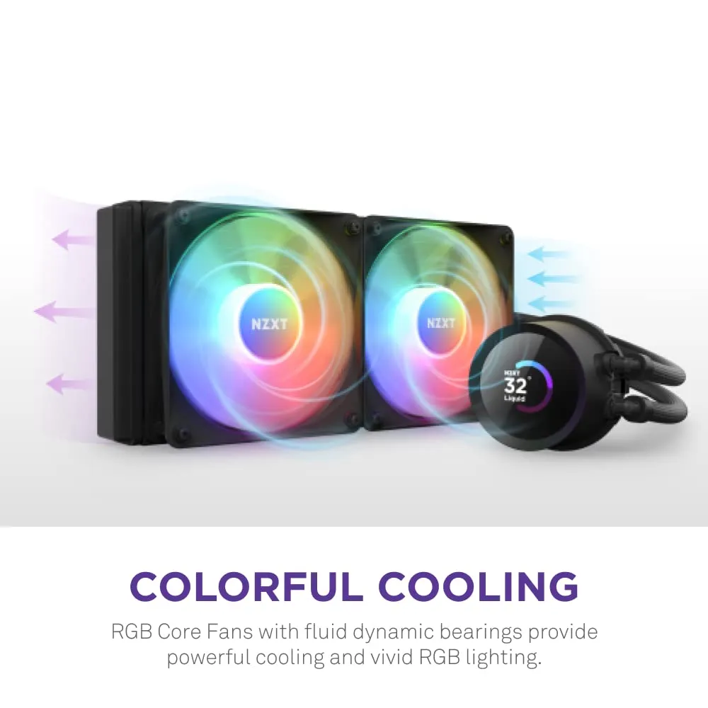 NZXT Kraken 240 RGB - 240mm AIO CPU Liquid Cooler - Customizable 1.54" Square LCD Display for Images, Performance Metrics - High-Performance Pump - 2 x F120 RGB Core Fans - Black