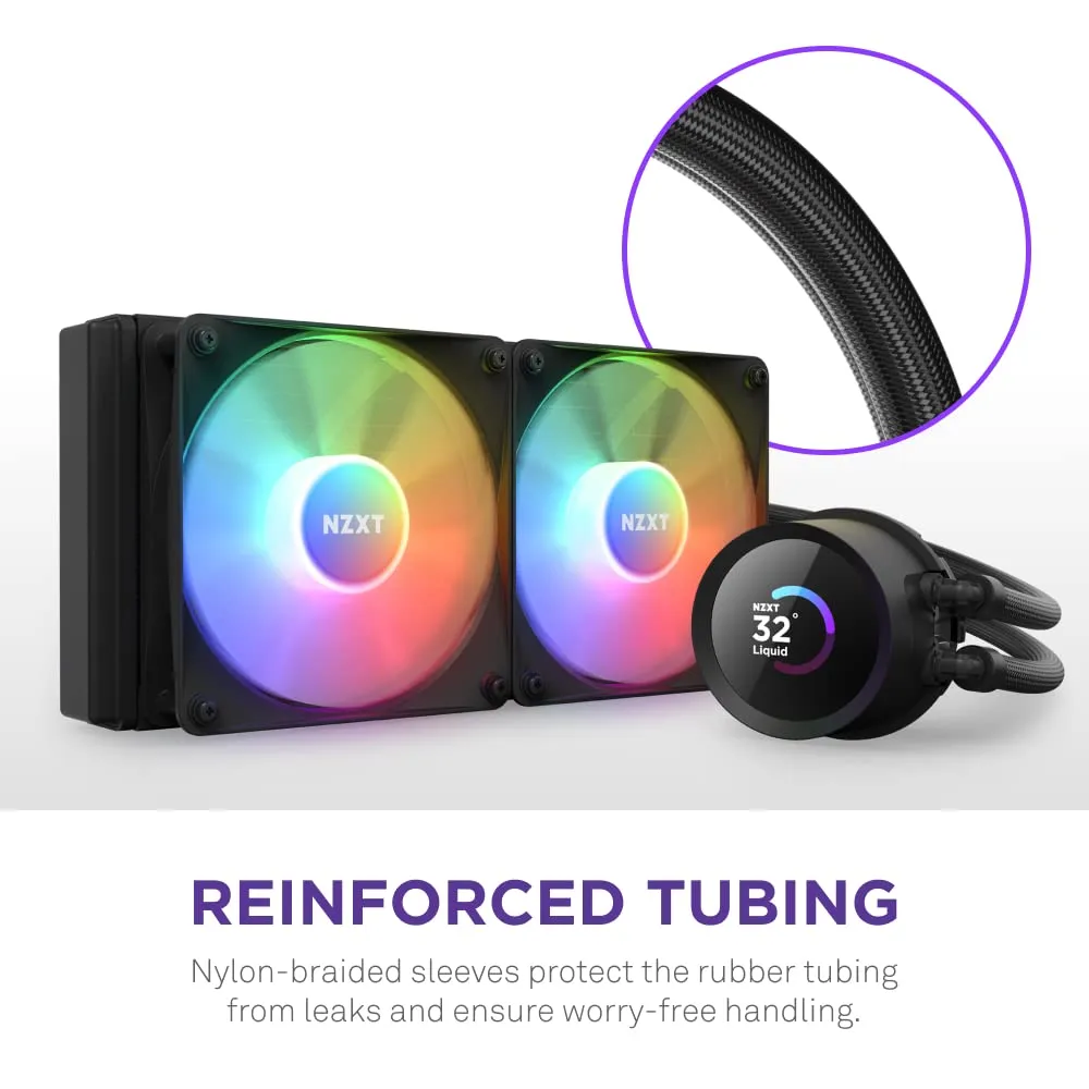 NZXT Kraken 240 RGB - 240mm AIO CPU Liquid Cooler - Customizable 1.54" Square LCD Display for Images, Performance Metrics - High-Performance Pump - 2 x F120 RGB Core Fans - Black