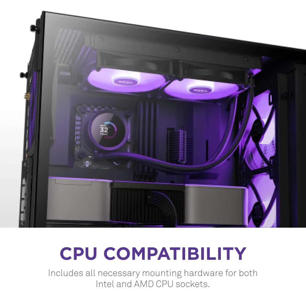 NZXT Kraken 240 RGB - 240mm AIO CPU Liquid Cooler - Customizable 1.54" Square LCD Display for Images, Performance Metrics - High-Performance Pump - 2 x F120 RGB Core Fans - Black