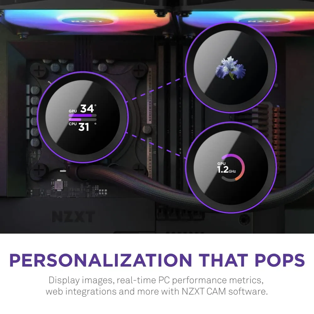 NZXT Kraken 240 RGB - 240mm AIO CPU Liquid Cooler - Customizable 1.54" Square LCD Display for Images, Performance Metrics - High-Performance Pump - 2 x F120 RGB Core Fans - Black
