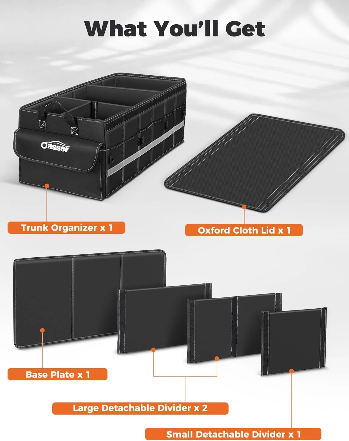 Oasser Car Trunk Organizer for SUV 75L Collapsible 4 Compartment Storage, Foldable Organizer Car Accessories for Women/Men