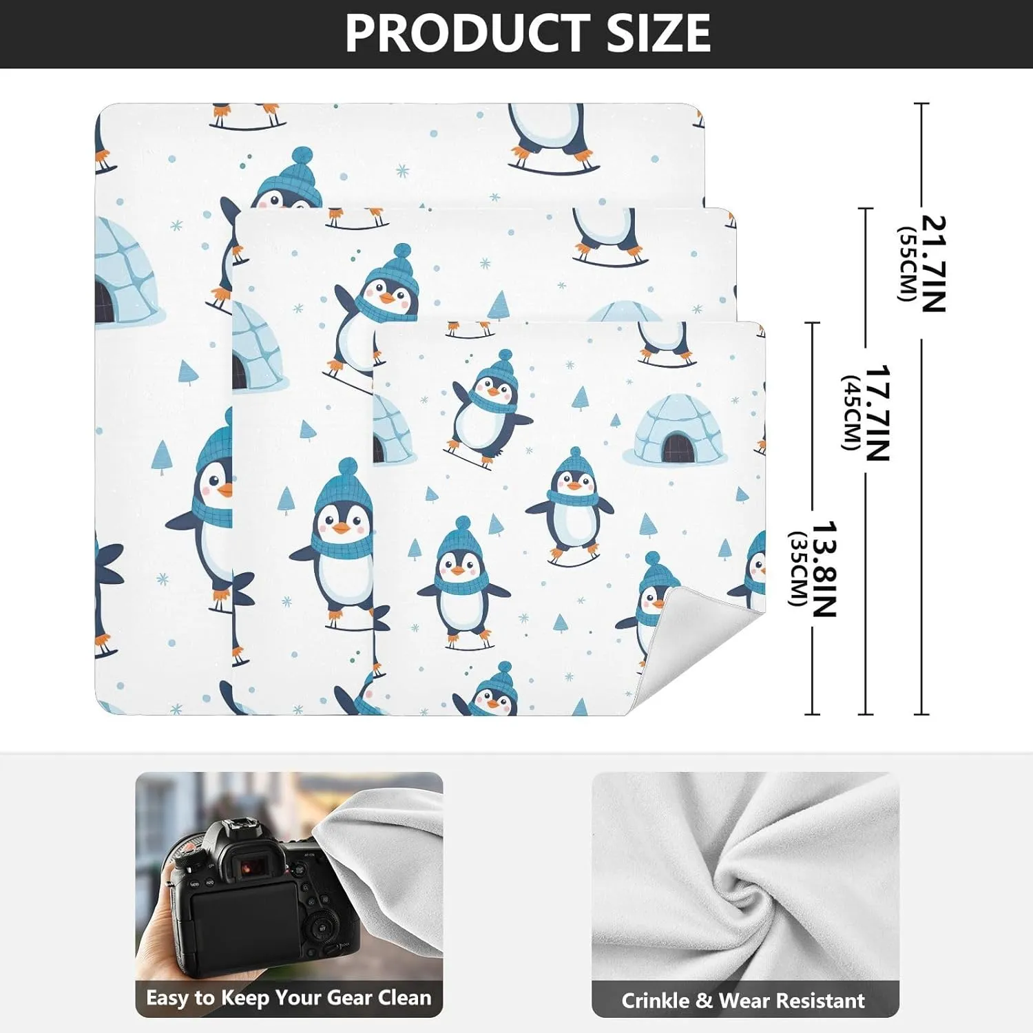 ODAWA Self-adhesive Cloth 21.7"x21.7" Cute Penguins Multi-purpose Wrap Cloth Wrap Protection for Camera and Lens