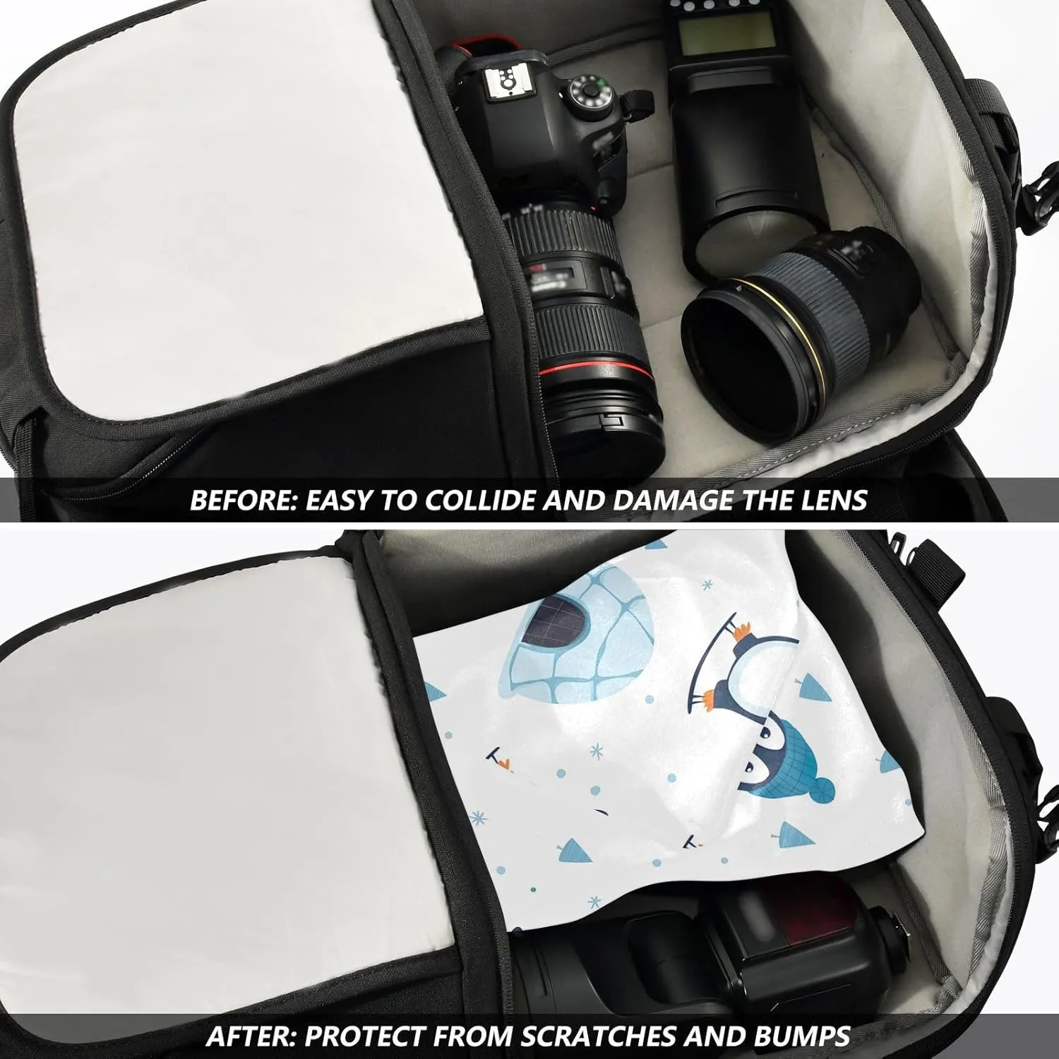 ODAWA Self-adhesive Cloth 21.7"x21.7" Cute Penguins Multi-purpose Wrap Cloth Wrap Protection for Camera and Lens