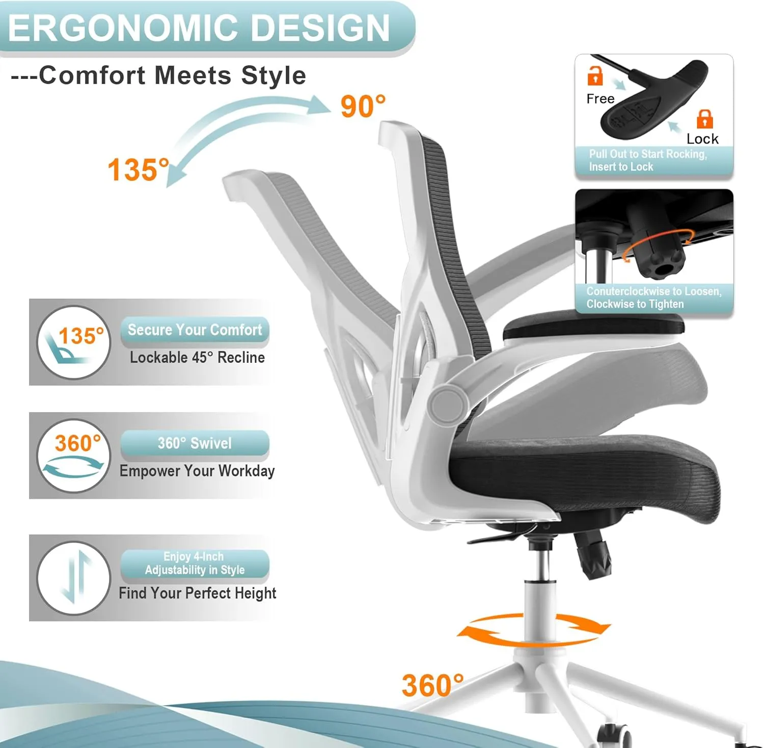 Office Chair, High Back Desk Chair Adjustable Height and Ergonomic Design Home Office Computer Chair Executive Lumbar Support Padded Flip-up Armrest Swivel Task Chair
