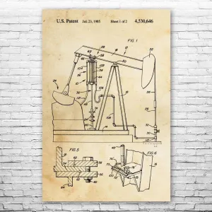 Oil Well Pump Jack Poster Print, Energy Contractor, Roughneck Gift, Oil Industry Art, Oil Rig Blueprint, Oil Wife Gift Vintage Paper (24 inch x 36 inch)