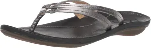OLUKAI U'i Women's Beach Sandals, Premium Leather Flip-Flop Slides, Braided Palm Inspired Design, Compression Molded Footbed