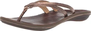 OLUKAI U'i Women's Beach Sandals, Premium Leather Flip-Flop Slides, Braided Palm Inspired Design, Compression Molded Footbed