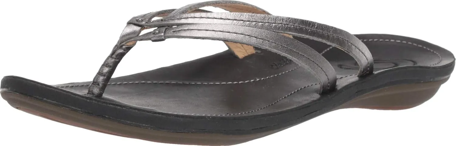 OLUKAI U'i Women's Beach Sandals, Premium Leather Flip-Flop Slides, Braided Palm Inspired Design, Compression Molded Footbed