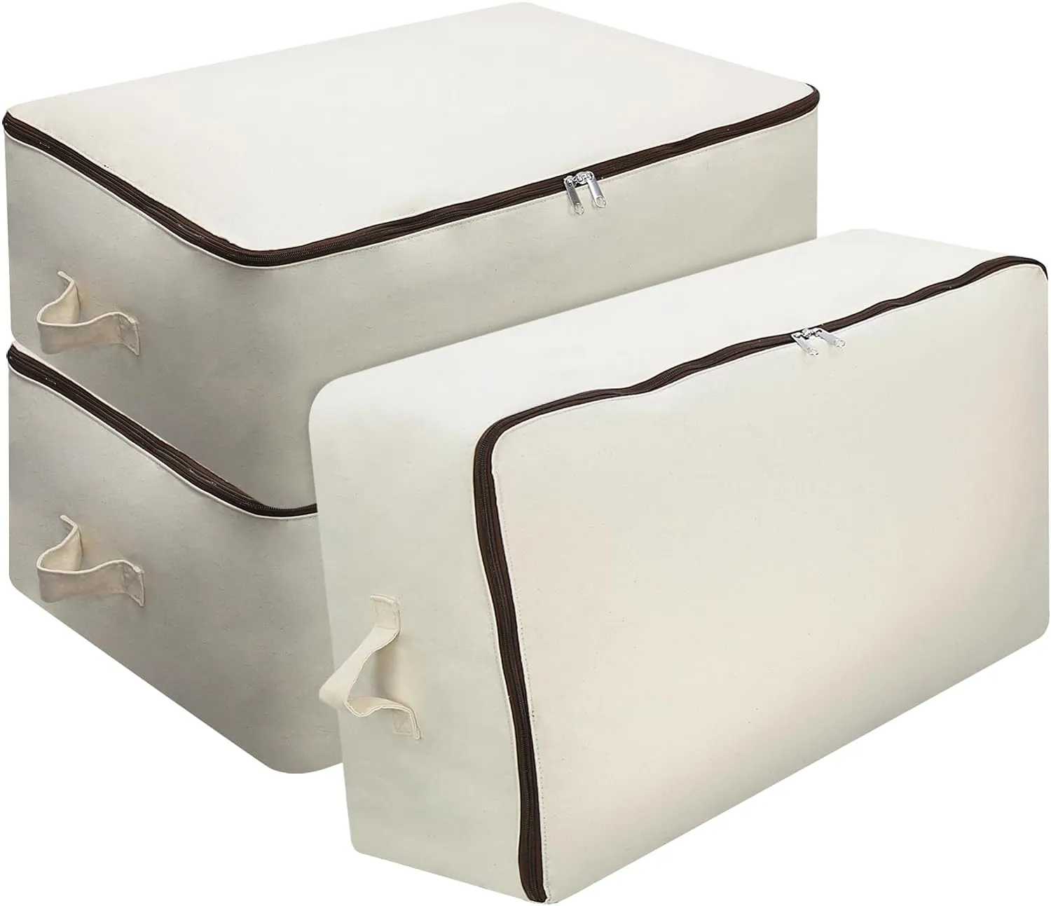 Omygarden 3 Pack, Clothes Storage Bag Organizer and Storage for Quilts Clothes Organization Containers Bins with Sturdy Zipper for Clothes, Sweaters, Beddings, Blanket, Blouses and More, Beige