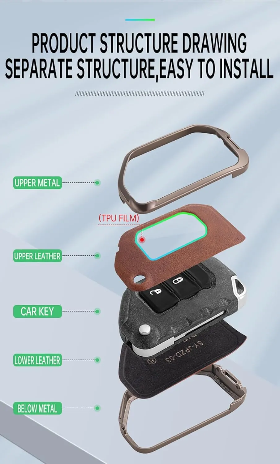 ontto Car Key Bag Metal and Leather Key Fob Shell Fit for Jeep Wrangler JL JLU Gladiator JT Rubicon Sahara JLU 2019-up Car Accessories Anti-Scratched Key Cover Durable Key Skin Brown