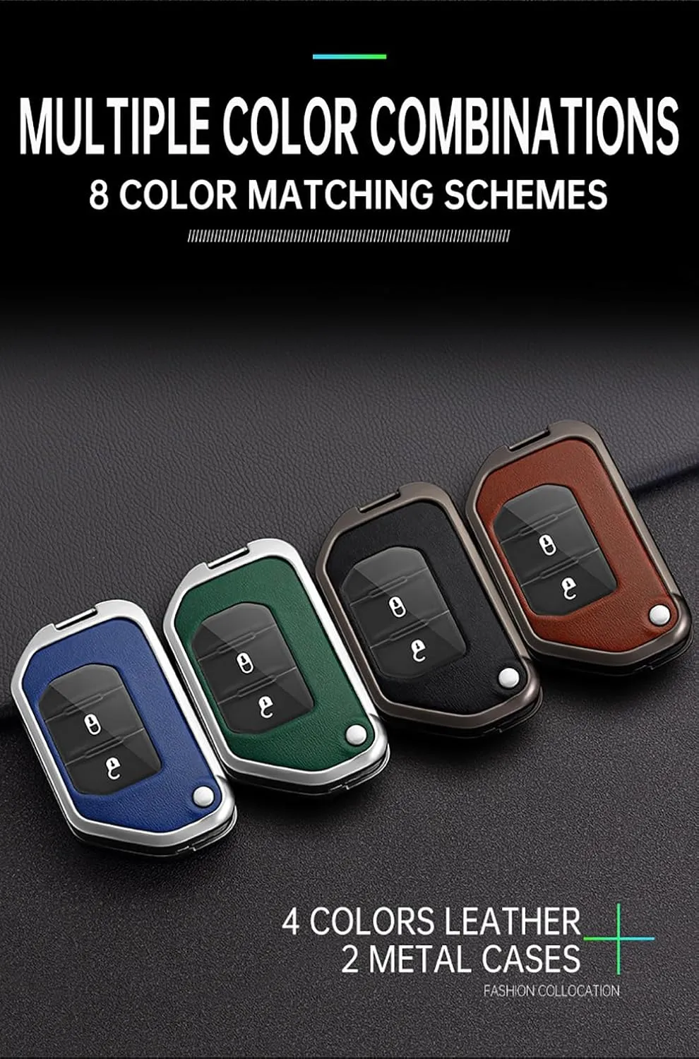 ontto Car Key Bag Metal and Leather Key Fob Shell Fit for Jeep Wrangler JL JLU Gladiator JT Rubicon Sahara JLU 2019-up Car Accessories Anti-Scratched Key Cover Durable Key Skin Brown